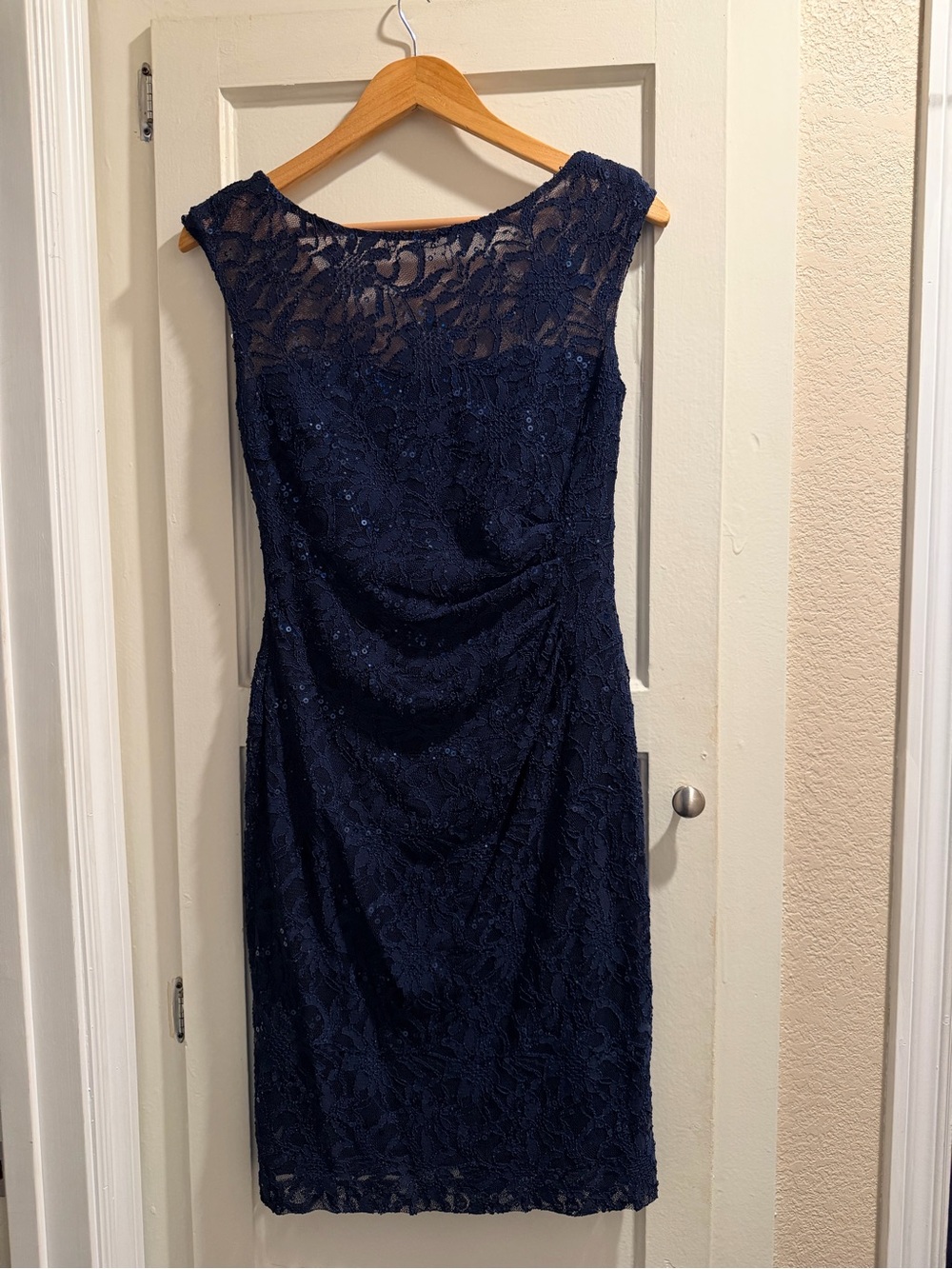 Ralph Lauren Navy Lace Midi Sheath Dress